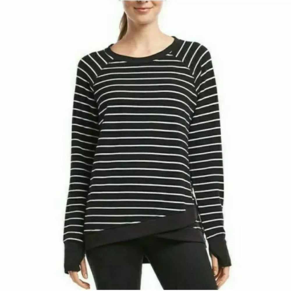 NWOT Danskin Striped Black And White Crossover Hem Long Sleeve Top Size Medium